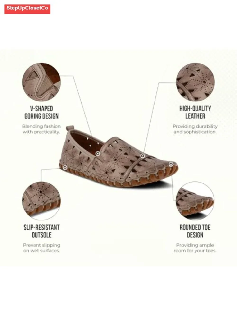 Women's Premium Leather Slip-On Loafers with Rubber Outsole, Comfort Walking